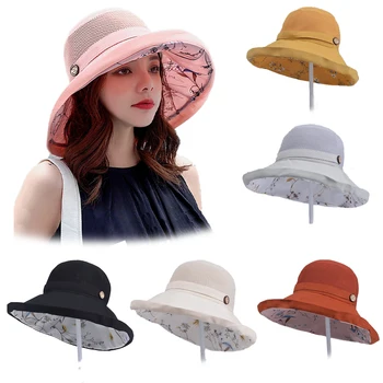 Vara, Mare, Margine Largă de Flori Palarie de Soare pentru Femei Plasă de Protecție UV Plaja Pălărie de sex Feminin Net Pliabil Pălării de Soare Doamna Bucket Hat