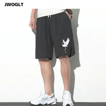 Vara Moda Coreeană Moale Confort Casual De Bumbac Bărbați De Pantaloni Scurți Cordon Talie Macara Broderie Japonez Harajuku Mens Scurt