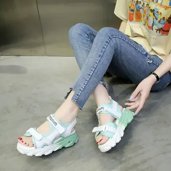 Vara Noua Moda Ins Femei Platforma, Sandale De Plajă Superficial Culori Amestecate Doamnelor Sandale Plate Pentru Femei Pantofi