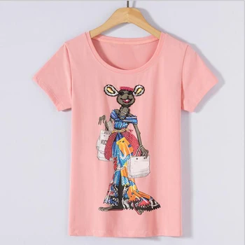 Vara Noua Moda Subțire de Personalitate cu Margele Mici Mouse-ul Model Doamnelor Casual Maneca Scurta Femei T-shirt din Bumbac pentru Femei T-Shirs