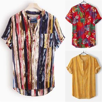 Vara noua moda tipărite tricou bărbați ' s stand guler maneci scurte casual, confortabil de sex masculin bluza Singur pieptul de plajă, tricouri