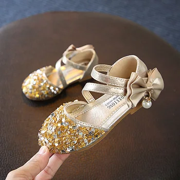 Vara Pantofi De Copii Fata De Paiete Printesa Sandale Stras Pearl Arc Moale Cu Talpi Tocuri Plat Sclipici Copii Pantofi