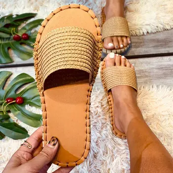 Vara pentru Femei Papuci Țese din Piele PU Platforma Pantofi Plat Femeie de Moda Doamnelor Slide-uri Casual Plaja Pantofi pentru Femeie Încălțăminte 2021