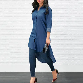 Vara Primavara T-shirt Scurt Fata Albastru Bluza cu Maneci Lungi Musulman Moda Topuri Femei Îmbrăcăminte Islamic Abaya Cardigan Kimono