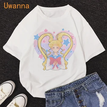 Vara Sailor Moon alb T-shirt femei Harajuku Doamna de sex feminin de Desene animate Drăguț Pisica Tricou de petrecere a timpului Liber de imprimare de moda ochii mari tricou