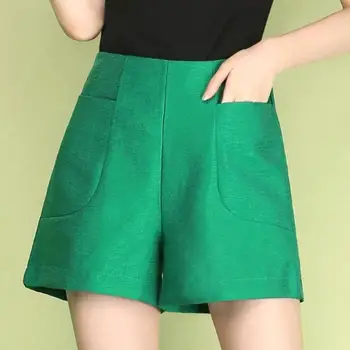 Vara Toamna de Moda coreeană Femei Elegante Lady Înaltă Waisted Verde Alb Largi Picior pantaloni Scurți , Toamna Femeie, 3xl pantaloni Scurți Negru