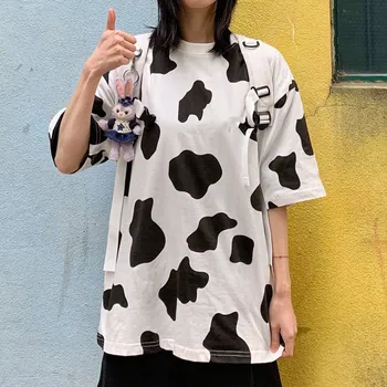 Vara Tricou Streetwear Feminin Drăguț Vaca Topuri Tee Kawaii Supradimensionate Harajuku Tricou Japoneză Jumătate Maneca Vrac T Shirt Doamnelor