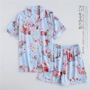 Vara Vascoza pantaloni scurți seturi de pijamale femei, pijamale Japoneză Proaspăt Floral maneca Scurta seturi de pijamale pentru femei