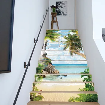 Vară Stil Copac de nucă de Cocos Beach Scari Decorative Autocolante de Perete Gresie Tapet Coaja & Băț Gros Impermeabil din PVC Arta Mura