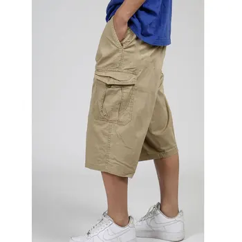 Vară stil militar bărbați largi de marfă bumbac genunchi lungime pantaloni casual pantaloni sex masculin mare libertate de dimensiuni mari kaki xxl 3xl 4xl 5xl 6xl