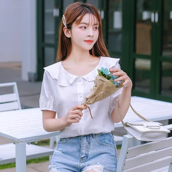 Vară Șifon Bluza Femei 2020 Moda Stil coreean Vara Alb Violet Blusa Tricou Vadiming de Sus Haine de Femeie Sheining