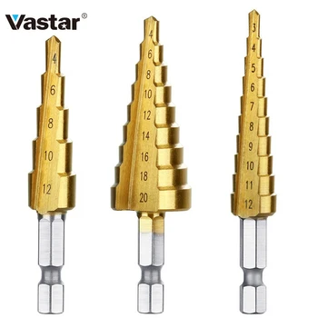Vastar 3pcs HSS Titan Acoperite cu Pas Burghiu Metal 3-12mm 4-12mm 4-20mm Con Tăiat de Mare Viteză din Oțel Lemn de Foraj Unelte electrice