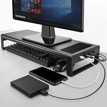Vaydeer Multifuncțional LCD Monitor Desktop Stand, 4 x USB3.0 + Încărcare Wireless