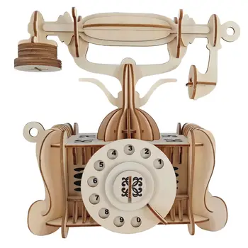 Vechiul Telefon DIY 3D Puzzle din Lemn Woodcraft Kit de Asamblare Tăiere Lemn Jucarii Pentru Cadou de Crăciun 3209