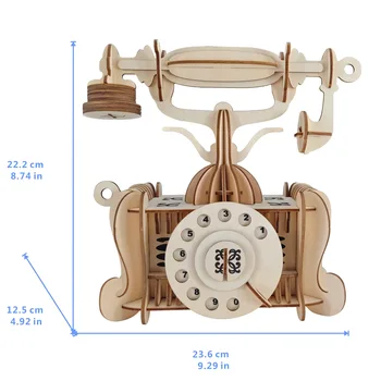 Vechiul Telefon DIY 3D Puzzle din Lemn Woodcraft Kit de Asamblare Tăiere Lemn Jucarii Pentru Cadou de Crăciun 3209