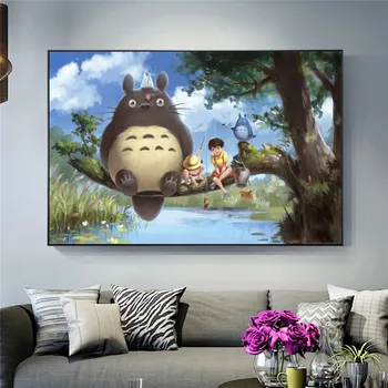 Vecinul Meu Totoro Miyazaki Hayao Film De Desene Animate Postere Si Printuri Anime Japonez Panza Pictura Poza Pe Wall Art Decor