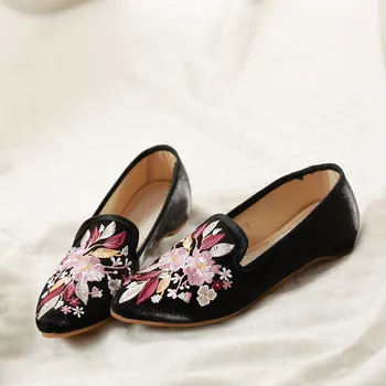 Veowalk Brand Tesatura de Bumbac Moale Femei Brodate Subliniat Toe Balerini Spring Vintage Casual Ladies Alunecare pe Pantofi de Mers pe jos