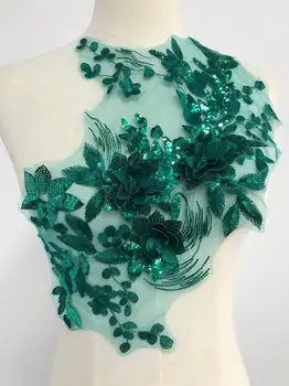 Verde inchis Aplicatiile de Paiete Broderie 3D Flori Dantelă Aplicatiile Trim Rochie Stofa Material DIY pentru Nunti Dantela