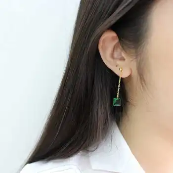 Verde Placat cu Aur de 18K, Argint 925 Cercei pentru Femei Fete coreene Lung Legăna Cercei Bijuterii YEA118