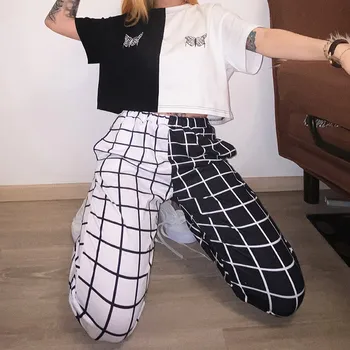 Verificat Carouri Jogger Femei Pantaloni Elastic Talie Mare Mozaic Check Pantaloni Pentru Femei 2020 Moda Streetwear Doamnelor Funduri