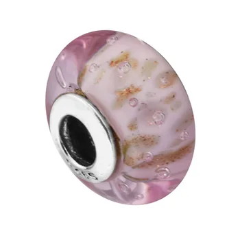 Veritabil 925 Sterling Silver Glitter Roz din Sticlă de Murano Farmec se Potrivește Pandora Brățară DIY Margele pentru a Face Bijuterii kralen en-Gros