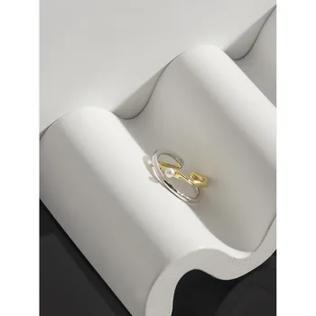 Versiunea coreeană a ins vânt rece de nișă design în două culori Pearl S925 argint inel inel de sex feminin