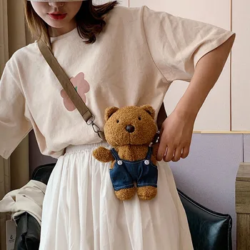 Versiunea coreeană de pluș sac 2020 nou desen animat urs fete umăr geanta messenger pluș mici geantă de umăr