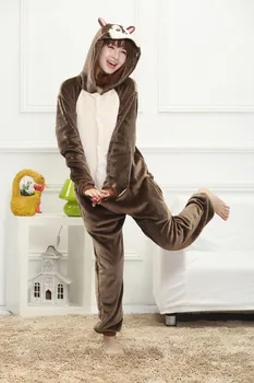 Veveriță Flanel Moale Cald кигуруми Scutec pentru Adulti Femei de Animale Pijamale Costum Sleepwear Onepiece Iarna Salopeta Pijama Cosplay