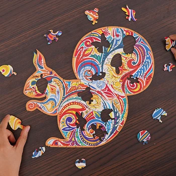 Veveriță Puzzle DIY Jucărie de Desene animate de Animale din Lemn, Puzzle Pentru Adulti, Copii Educative Jucarii si Cadouri de ziua de nastere