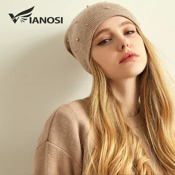 VIANOSI Brand de Iarnă Pălării de Lână pentru Femei Cald Căciuli Palarie Noua Moda de Design Capace Cu Perla Touca