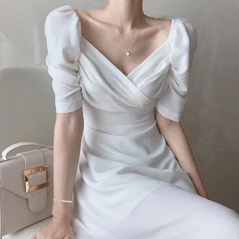 VICONE coreeană franceză Chic Elegant Slim V-gât Crucea Atent Mașină de Talie Îmbrățișarea mâneci Șifon Rochie de Femei
