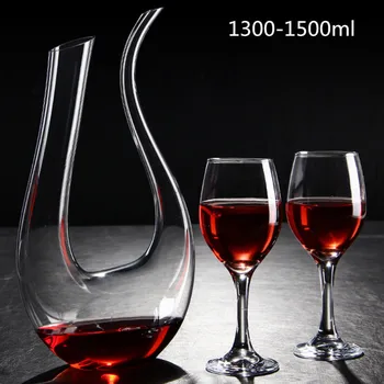 Vin Decantor forma de U, Forma fără Plumb Premium Cristal de Sticlă de Vin Carafa de Cristal Clar Decantor Clasa B (1300-1500ML)
