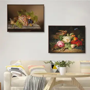 Vinsonloud Decor Acasă Print Canvas Wall Art Poza Picturi Orizontală Culori inchise Flori, încă de viață Pe masă