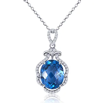 Vintage acvamarin piatră prețioasă albastru de cristal pandantiv coliere pentru femei diamante 18k aur alb ton cravată argent de bijuterii bijoux