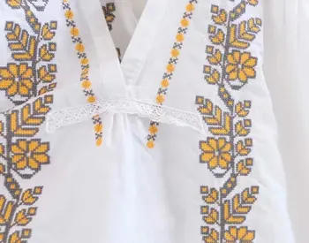 Vintage broderii florale femei topuri și bluze de bumbac de înaltă calitate și lenjerie de primăvară-vară v gâtului feminin bluza tricou