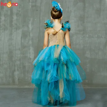Vintage Couture Păun Rochie de Bal Fete Concurs Rochie Tutu cu Pene Bentita Copii Princess Seara de Bal Rochie de Petrecere Costum