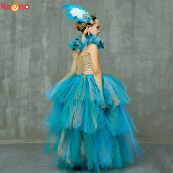 Vintage Couture Păun Rochie de Bal Fete Concurs Rochie Tutu cu Pene Bentita Copii Princess Seara de Bal Rochie de Petrecere Costum