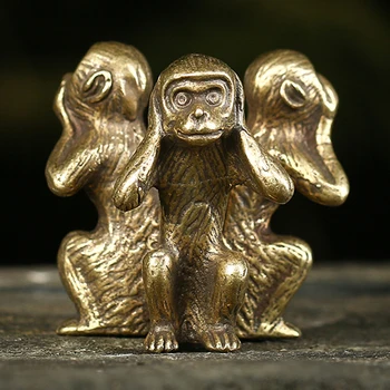 Vintage Cupru Solid Trei Maimuțe Ceai De Companie Sculptura Din Bronz Decor Acasă Accesorii Bronz Maimuță Miniaturi, Figurine Decor Birou
