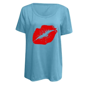 Vintage de top de sex feminin tricou Femei plus dimensiune Casual V Gatului Maneca Scurta Buza de Imprimare Bluza Bluze bluza pentru femei
