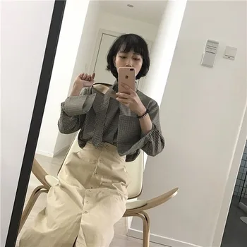 Vintage Designer Bluza Femei Elegante cu Maneca Lunga Carouri Top de sex Feminin Doamnă Birou Casual coreean Chic 2020 Toamna Îmbrăcăminte pentru Femei