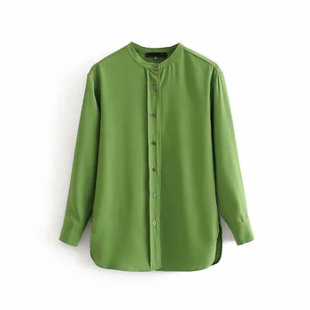 Vintage Elegante Femei Kaki Diagonal Bluza Elegant, Chic Doamnelor Butonul Stand Guler Camasi Casual Verde Blusas Mujer