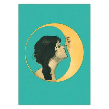 Vintage Fata Saruta Luna Arta Panza de Imprimare Omul din Lună Art Decor de Epocă Luna Fata de Arta de Perete Poster Imagine Panza Pictura
