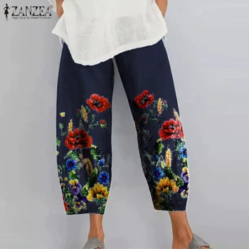 Vintage Florale Imprimate Pantaloni Femei Pantaloni Harem ZANZEA Casual, Talie Elastic Pantalon Lung Vrac Nap Palazzo Plus Dimensiune 5XL