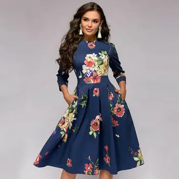 Vintage-linie de Toamnă Florale Rochie Eleganta pentru Femei Retro Tunica 3/4 cu Mâneci Lungi Vestidos Bodycon Rochii Fierbinte 2019