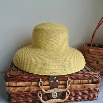 Vintage Parasolar Palarie Doamnelor Culoare Pură Hepburn Stil de Vacanță 56-58CM Temperament Elegant de Vară de Moda de Înaltă Calitate Pălărie de Paie