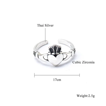 Vintage Personalitate Hollow Inima Reglabil Argint Thai Ring Pentru Femei 925 De Bijuterii De Argint Coroana Inel De Nunta