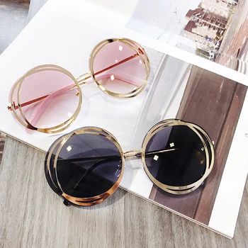 Vintage Rotund ochelari de soare pentru femei 2020 Brand la Modă fără ramă Supradimensionate Cadru Feminin Nuante de moda Gradient Nuante ochelari
