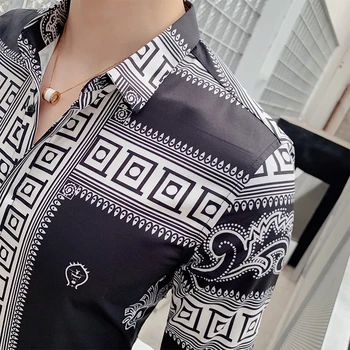 Vintage Tricouri Barbati Sociale Tricou Negru cu Maneci Lungi, Om Tricouri Casual de Lux de Flori Imprimate Slim Fit Bluza Haine de Moda 2020