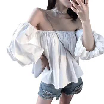 Vintage Vândute Femei Bluza De Vară 2020 Nou Design De Moda Flare Cu Mâneci Volane Solid-Linie Doamnă Elegant Trage Uza Topuri