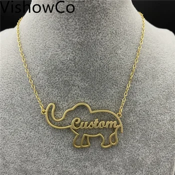 VishowCo Nume Personalizat Colier Personalizate Din Oțel Inoxidabil De Aur Cravată Personalizată Elefant Pandantiv Plăcuța Colier Pentru Femei Cadouri